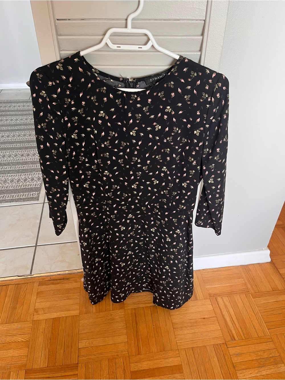 Dynamite Black Floral Long-Sleeve Fit & Flare Dress